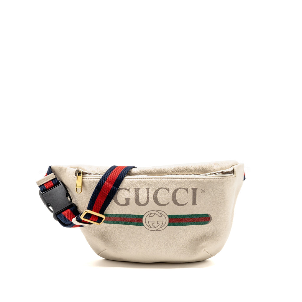 GUCCI LOGO PRINT BELT BAG CALFSKIN WHITE GHW
