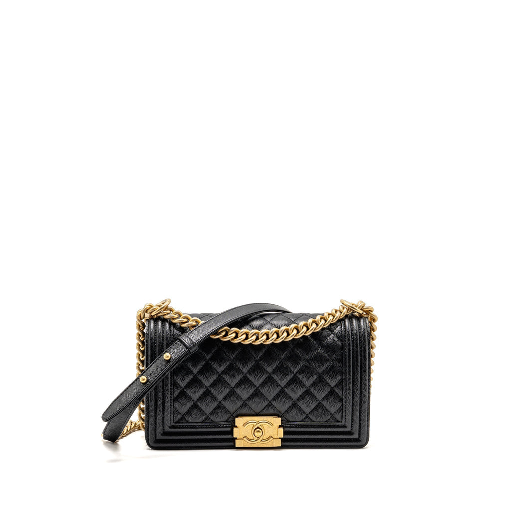 CHANEL MEDIUM CLASSIC BOY BAG CAVIAR BLACK GHW