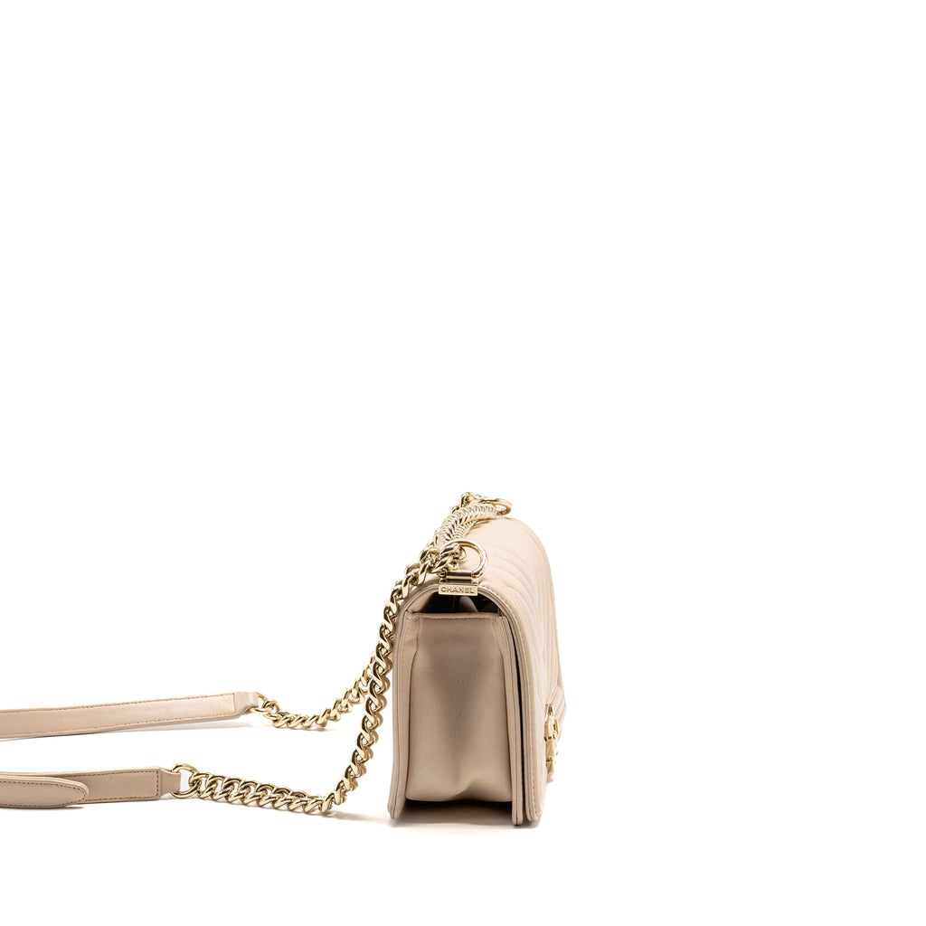 Chanel Medium Boy Bag Chevron Lambskin Beige LGHW