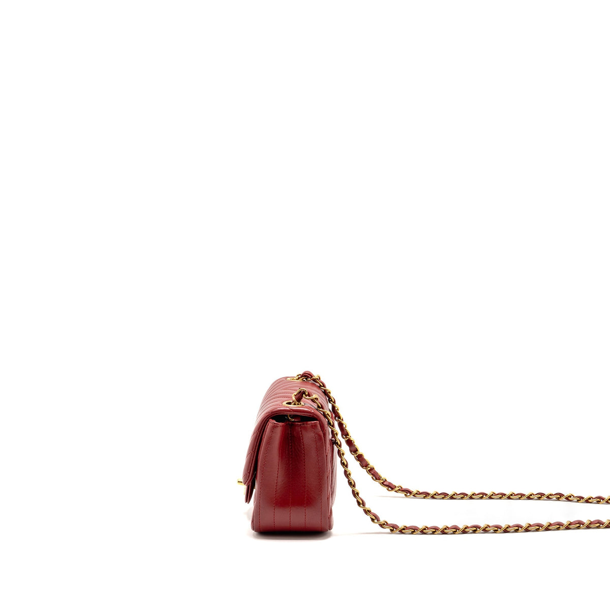 Chanel Mini Square Flap Bag Chevron Lambskin Dark Red GHW