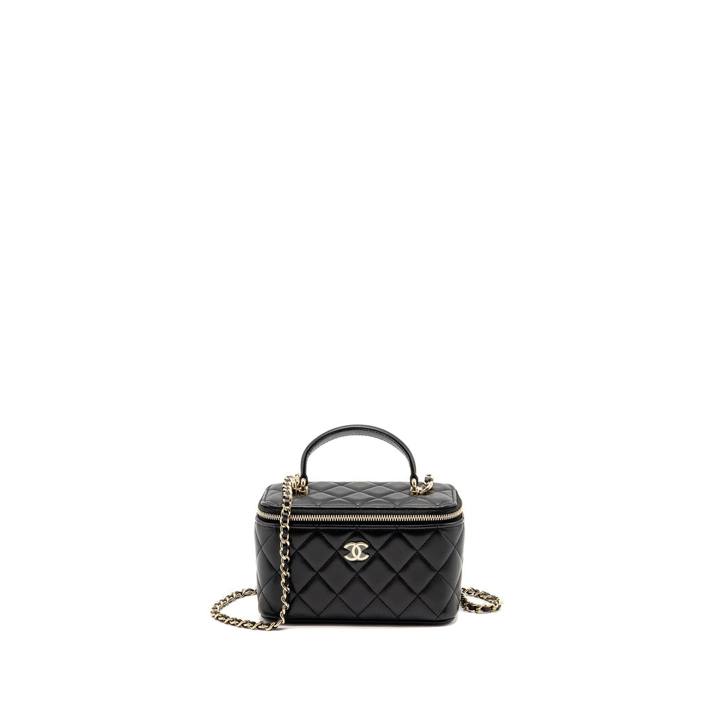 CHANEL TOP HANDLE LONG VANITY CASE LAMBSKIN BLACK LGHW (MICROCHIP)