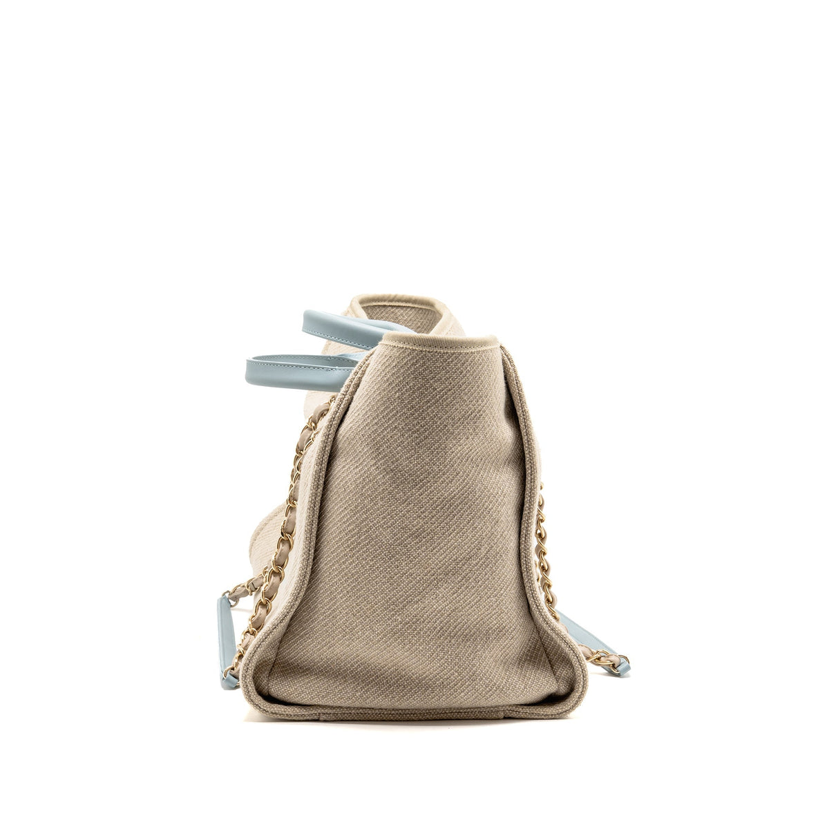 Chanel Deauville tote bag canvas / leather beige / light blue LGHW (microchip)