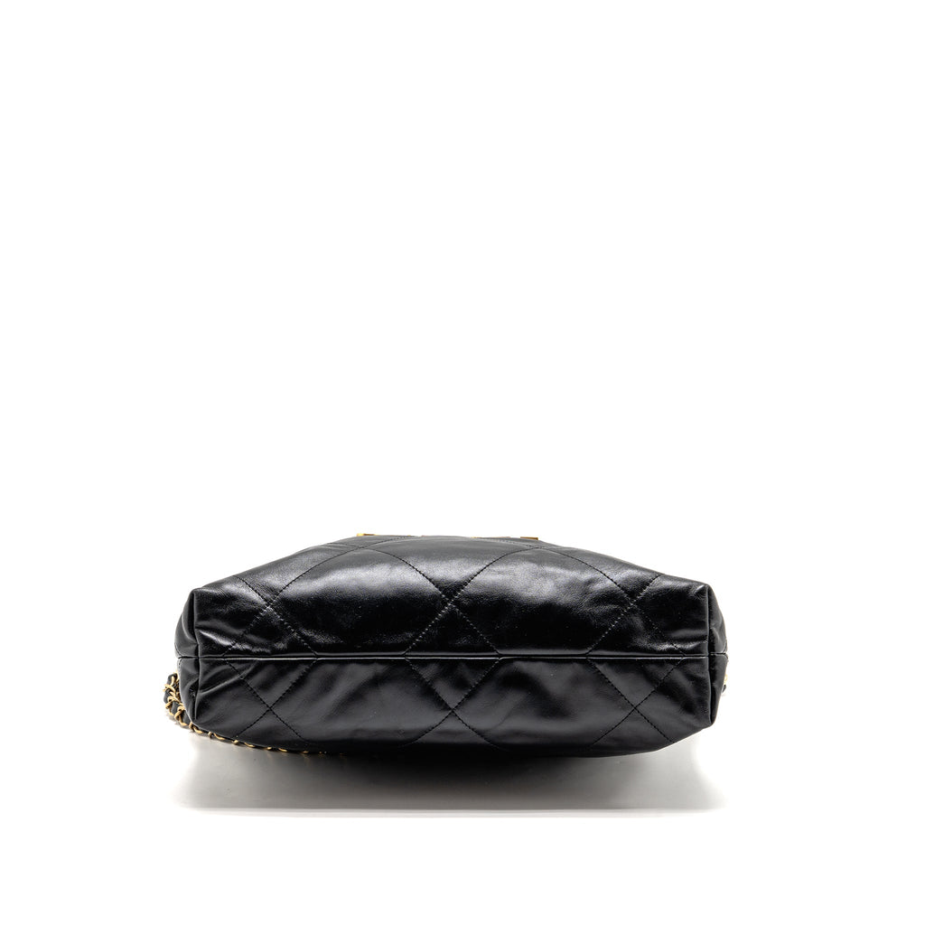 CHANEL SMALL 22 BAG SHINY CALFSKIN BLACK GHW (MICROCHIP)