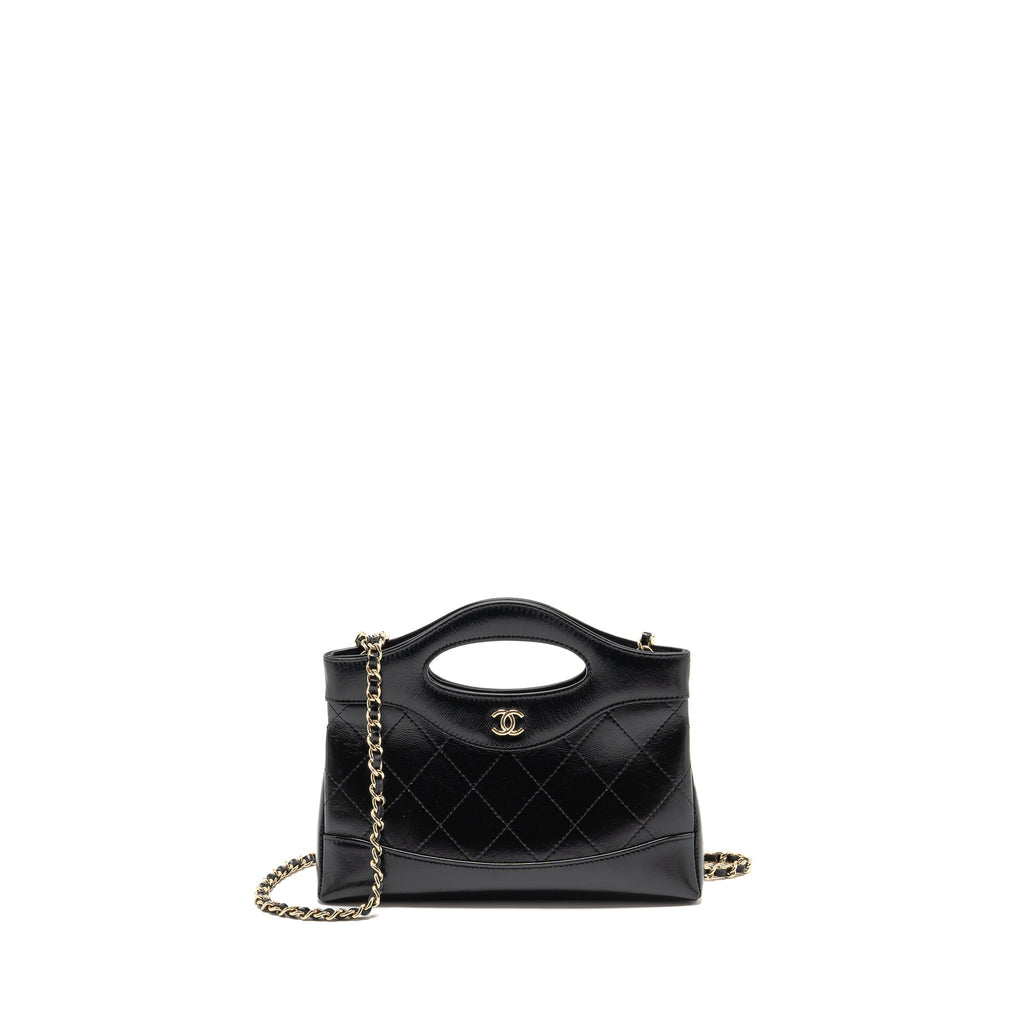 CHANEL 24C MINI 31 CLUTCH WITH CHAIN SHINY CALFSKIN BLACK LGHW (MICROCHIP)