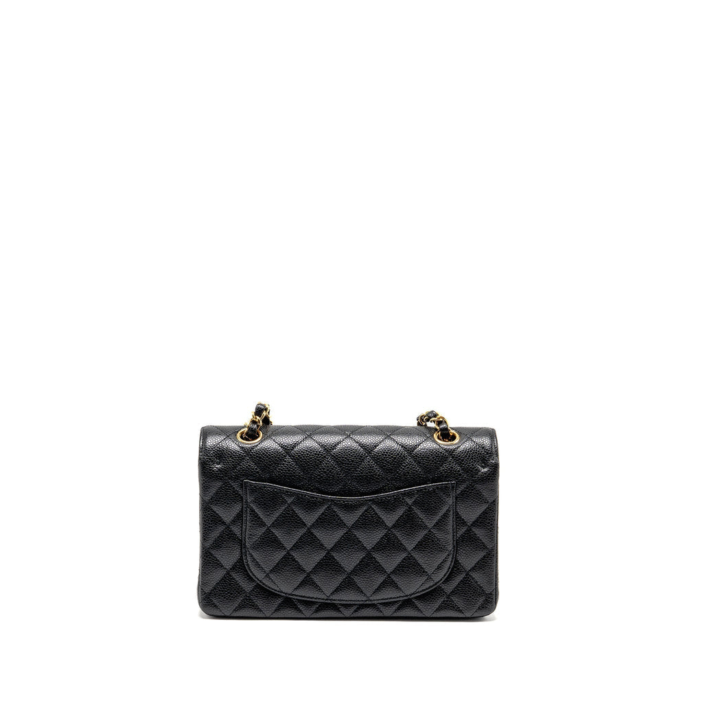 CHANEL SMALL CLASSIC DOUBLE FLAP BAG CAVIAR BLACK GHW (MICROCHIP)
