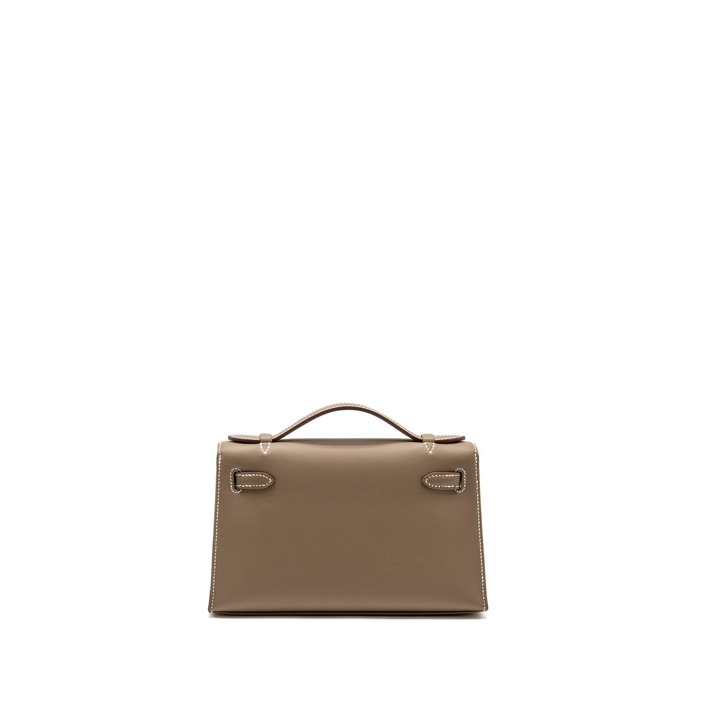 Hermes Kelly Pochette swift etoupe SHW