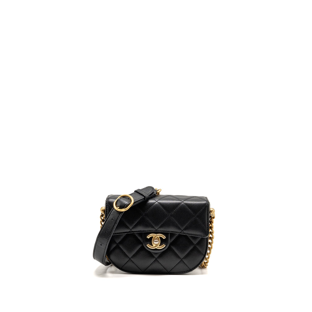 Chanel 22B Round Messenger Bag Grained Calfskin Black GHW (Microchip)