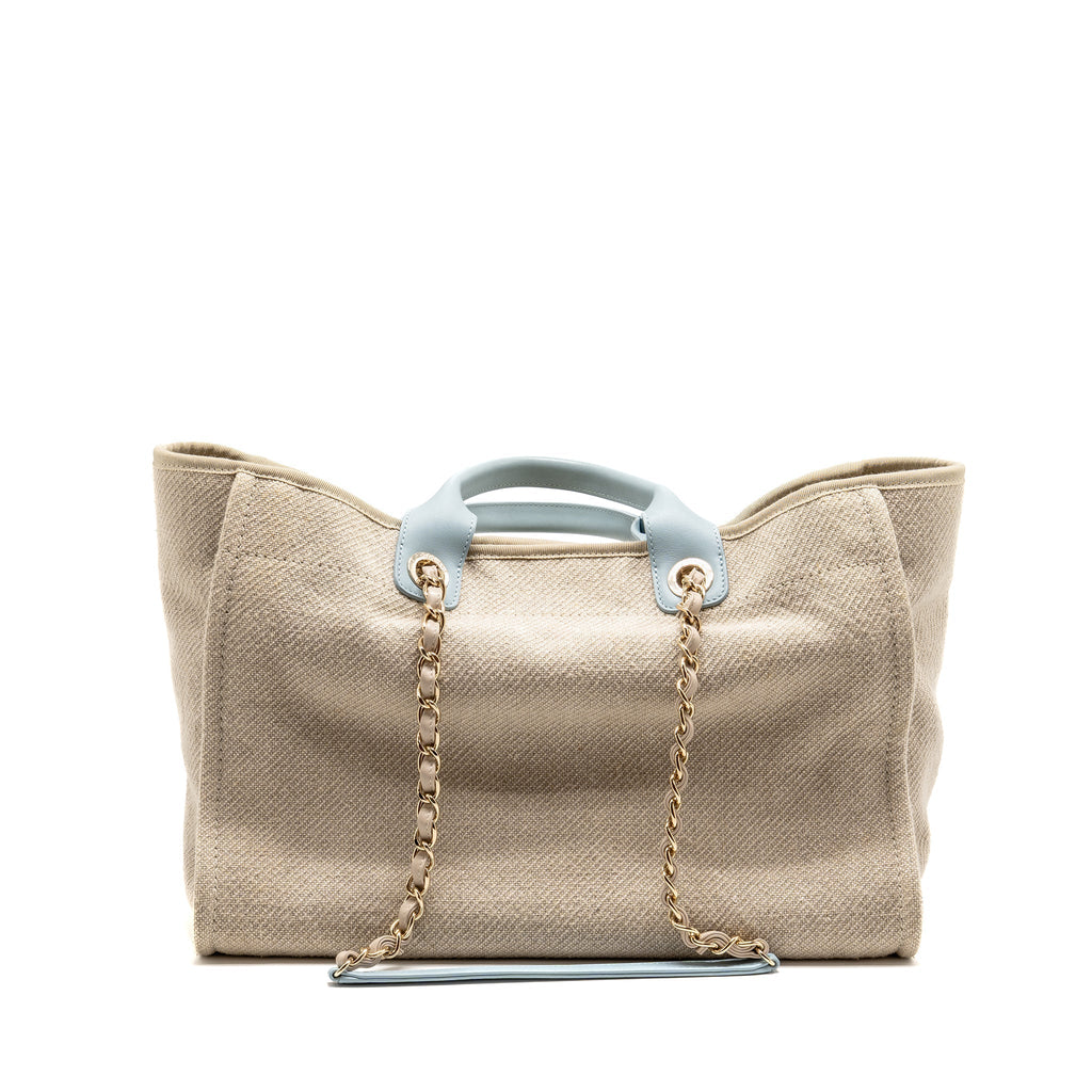 Chanel Deauville tote bag canvas / leather beige / light blue LGHW (microchip)