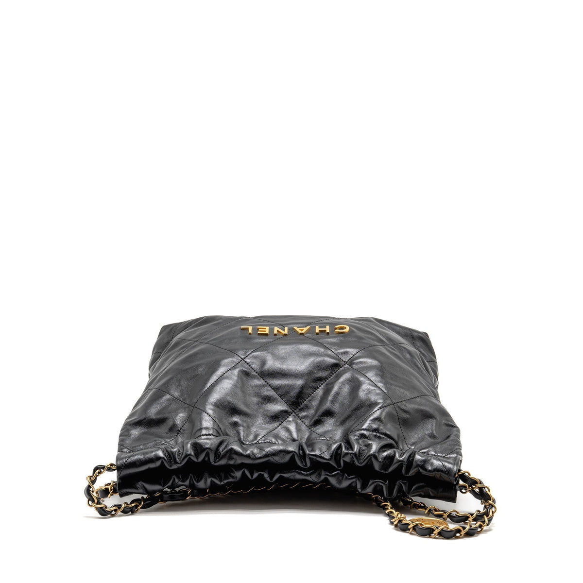 CHANEL SMALL 22 BAG SHINY CALFSKIN BLACK GHW (MICROCHIP)