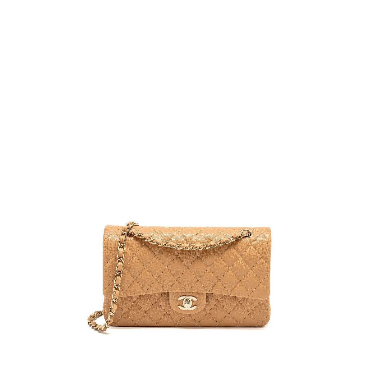 CHANEL MEDIUM CLASSIC DOUBLE FLAP BAG CAVIAR CARAMEL LGHW(MICROCHIP)