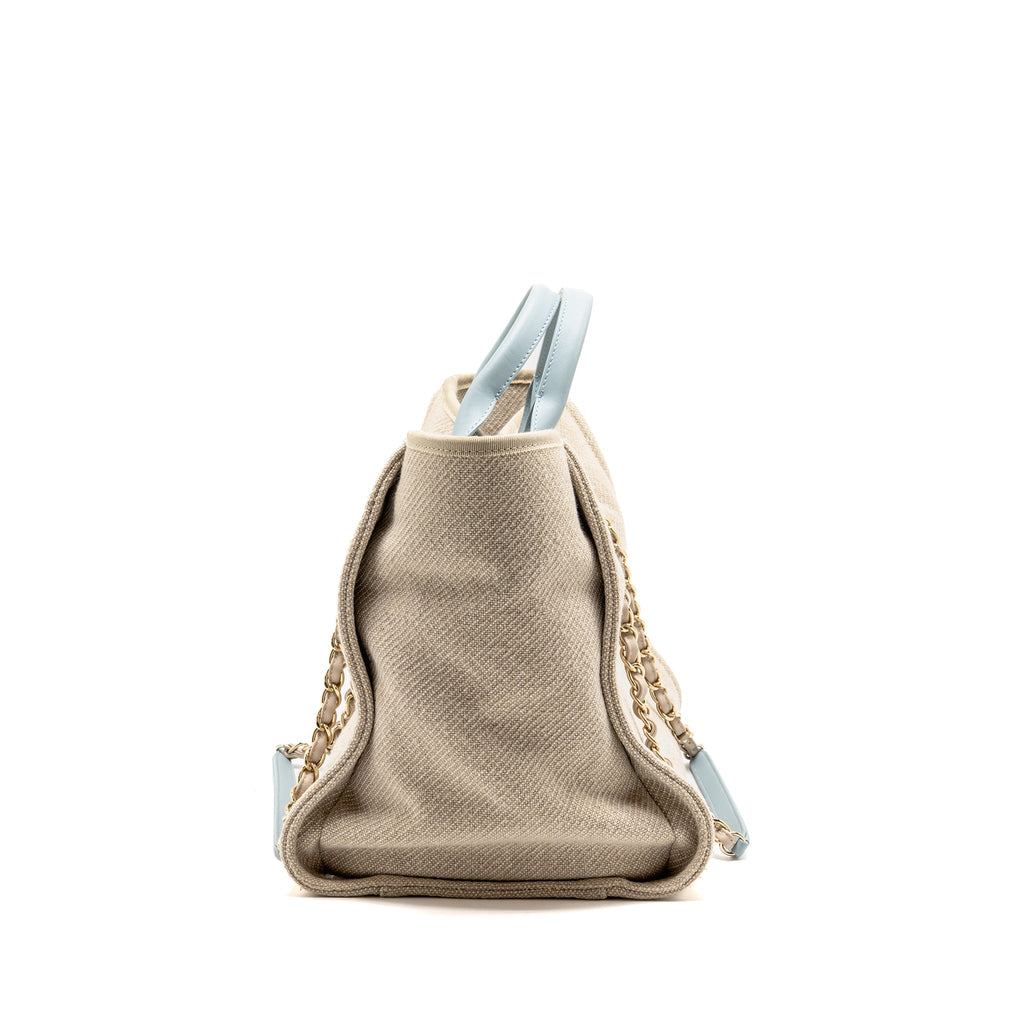 Chanel Deauville tote bag canvas / leather beige / light blue LGHW (microchip)