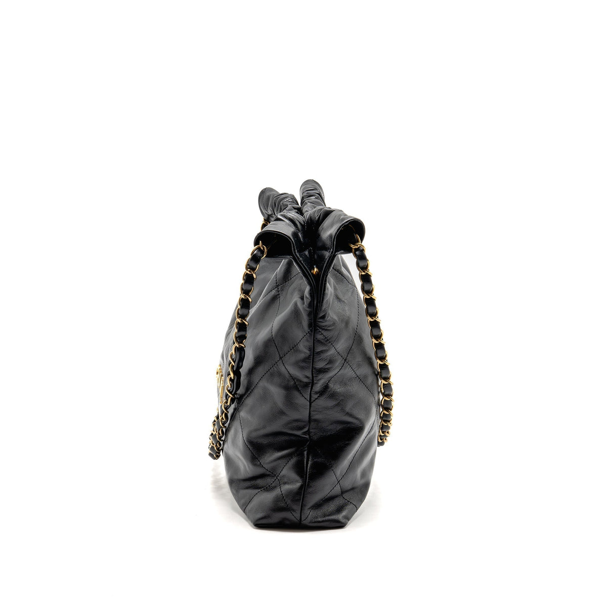 CHANEL SMALL 22 BAG SHINY CALFSKIN BLACK GHW (MICROCHIP)