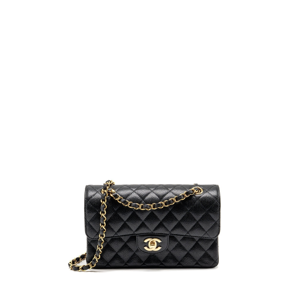 CHANEL SMALL CLASSIC DOUBLE FLAP BAG CAVIAR BLACK GHW (MICROCHIP)