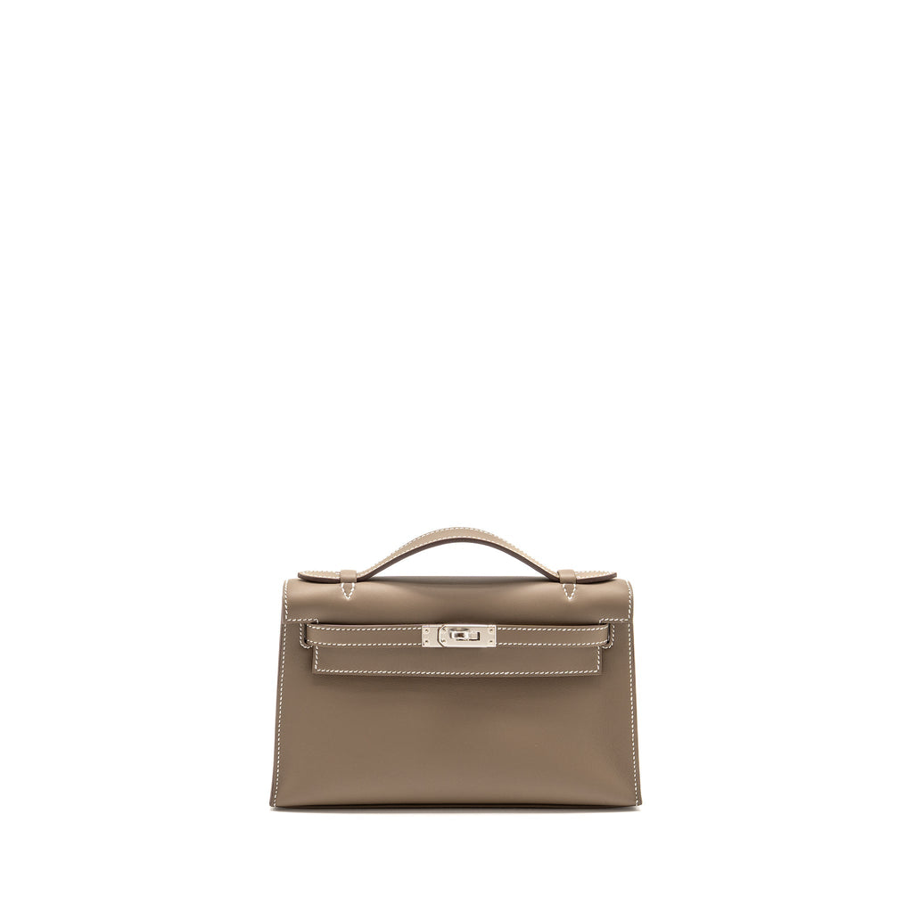 Hermes Kelly Pochette swift etoupe SHW