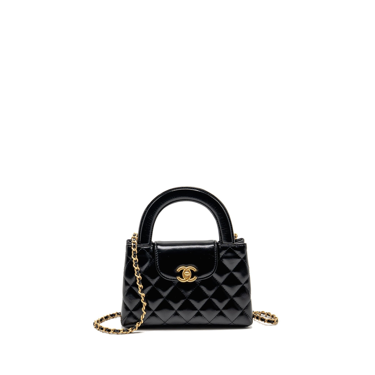 Chanel mini Kelly shopping tote bag shiny calfskin black GHW (microchip)