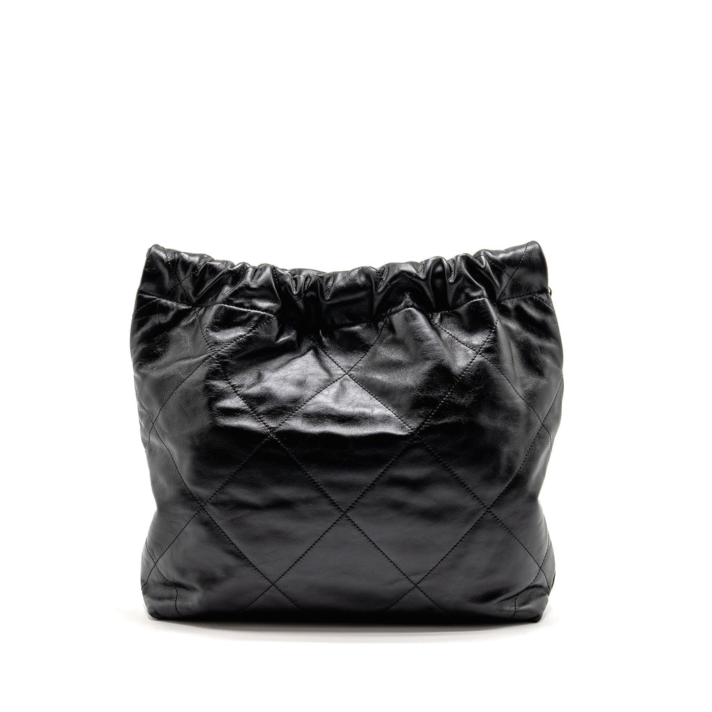 CHANEL SMALL 22 BAG SHINY CALFSKIN BLACK GHW (MICROCHIP)
