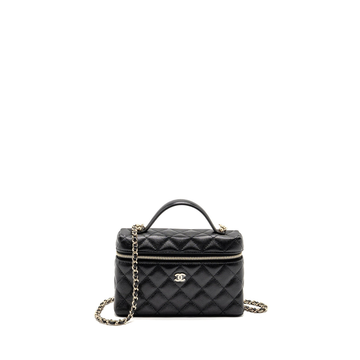 CHANEL 25P CC TOP HANDLE VANITY BAG CAVIAR BLACK LGHW (MICROCHIP)