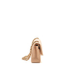 CHANEL MEDIUM CLASSIC DOUBLE FLAP BAG CAVIAR LIGHT BEIGE LGHW (MICROCHIP)