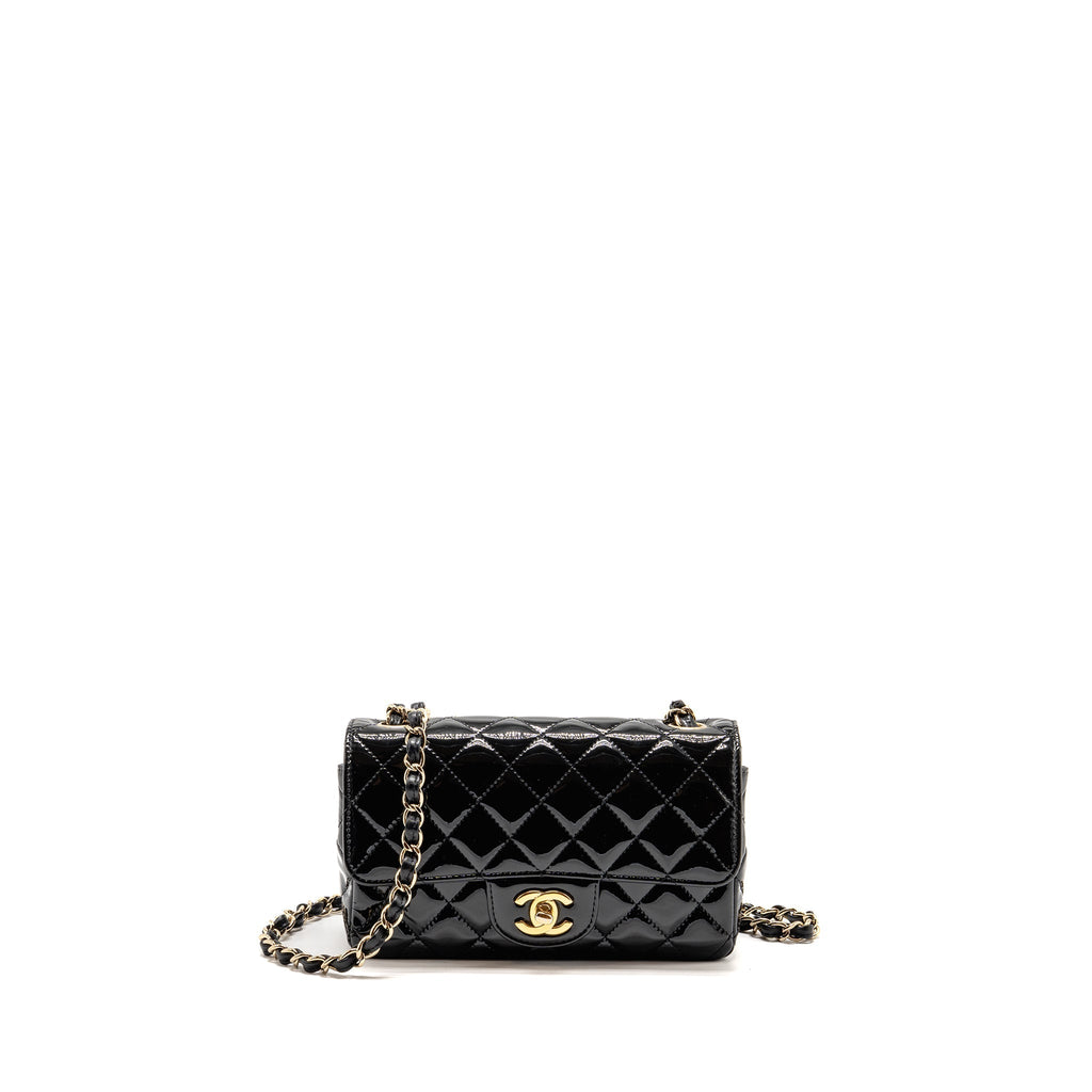 Chanel Mini Rectangular flap bag patent leather black GHW