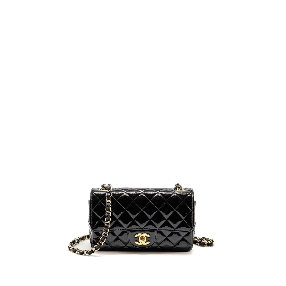 Chanel Mini Rectangular flap bag patent leather black GHW
