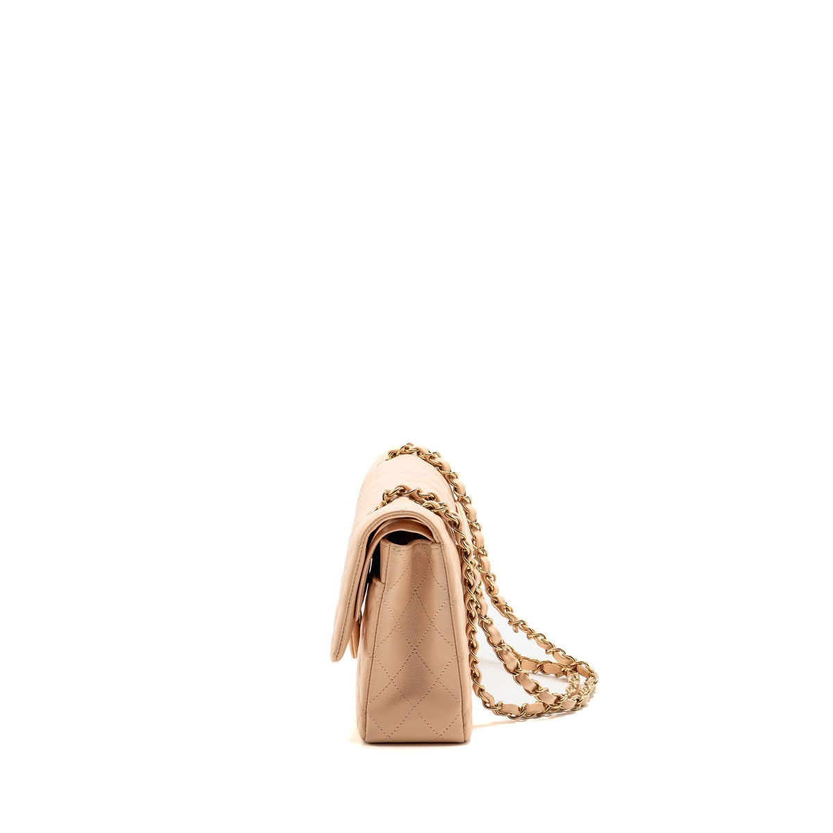 CHANEL MEDIUM CLASSIC DOUBLE FLAP BAG CAVIAR LIGHT BEIGE LGHW (MICROCHIP)