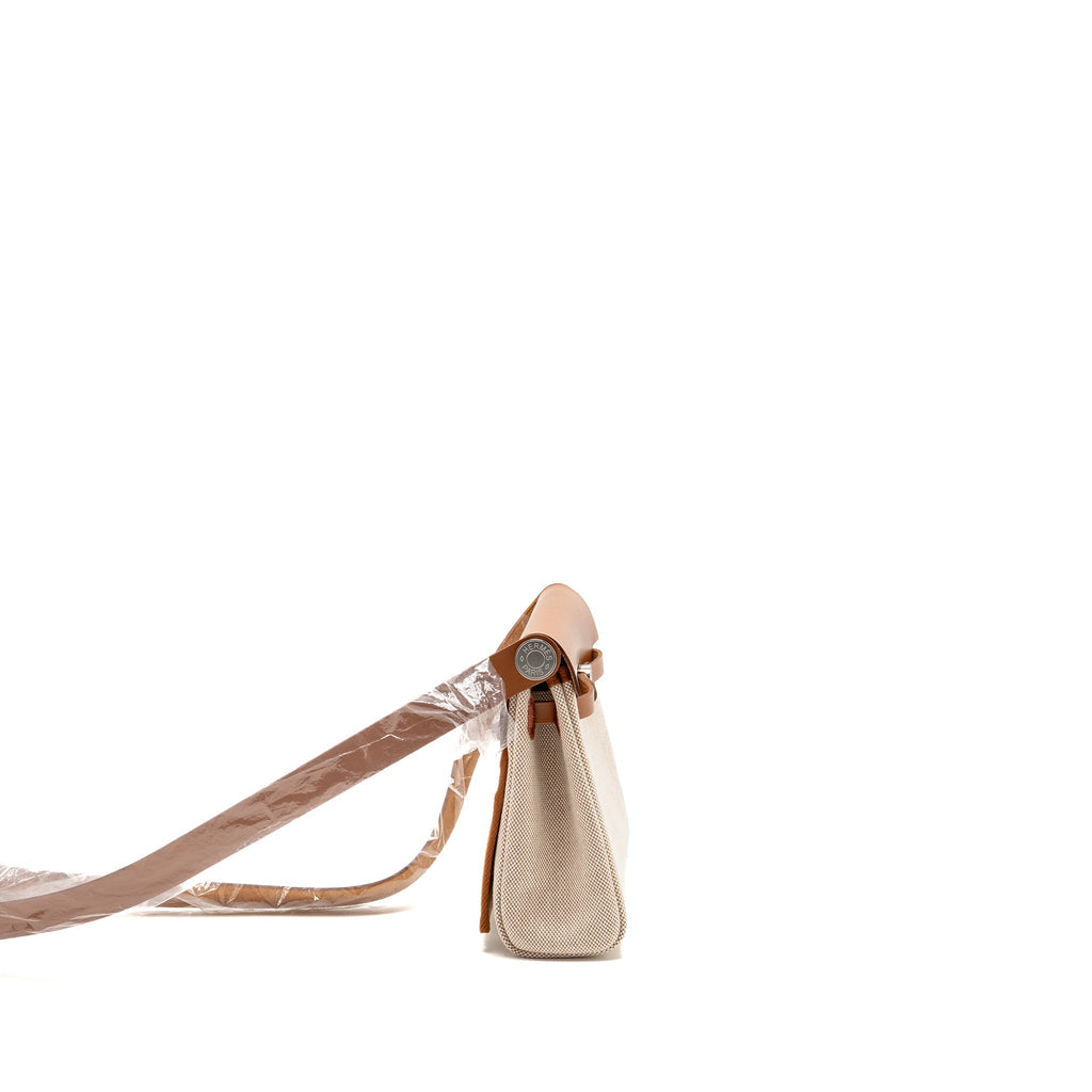 Hermes herbag mini canvas/Hunter leather ecru-beige/fauve SHW
