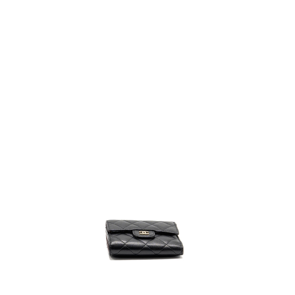 CHANEL COMPACT WALLET CAVIAR BLACK LGHW (MICROCHIP)