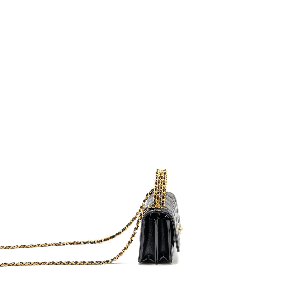 CHANEL TOP HANDLE MINI WALLET ON CHAIN CALFSKIN BLACK GHW(MICROCHIP)