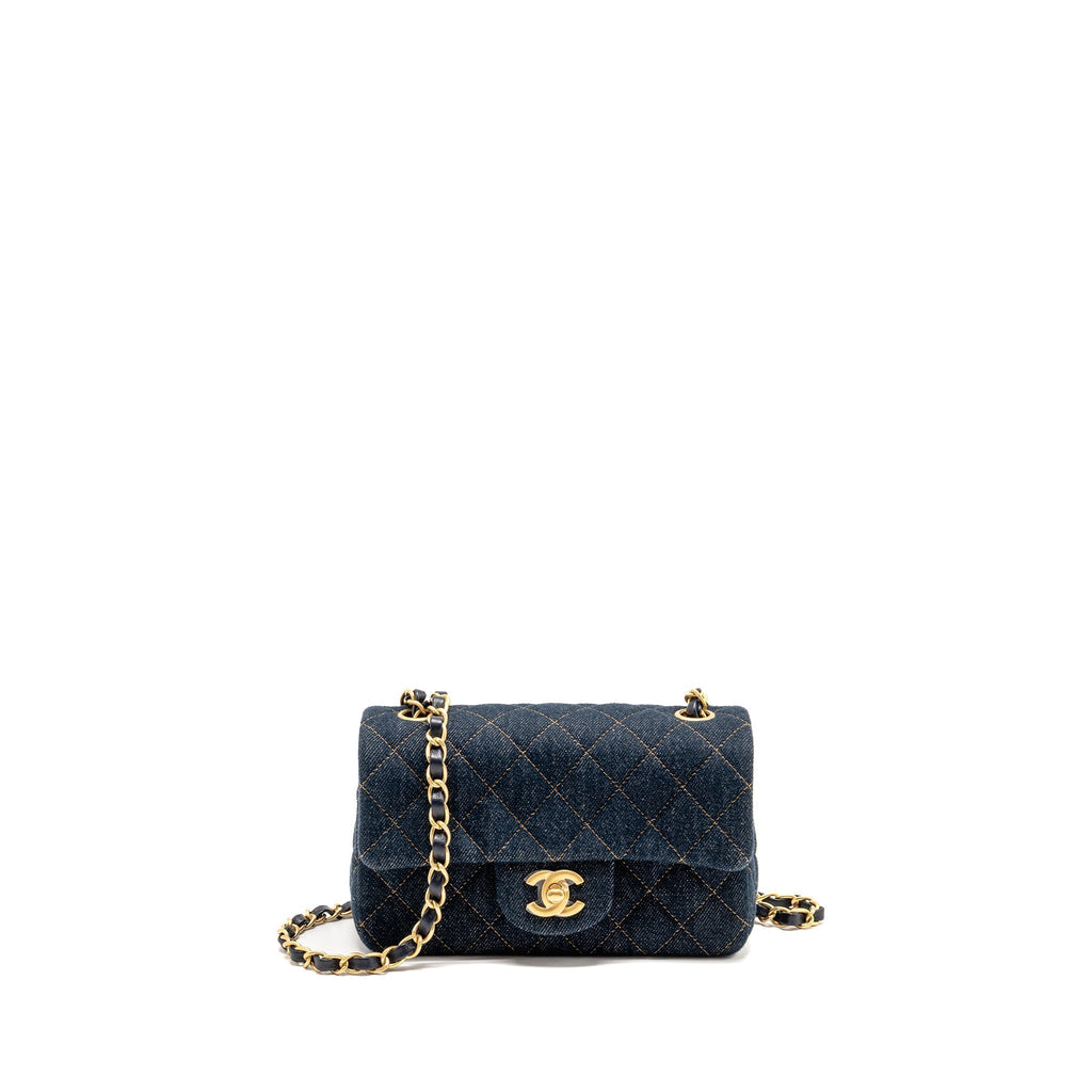 CHANEL MINI RECTANGULAR FLAP BAG DENIM DARK BLUE GHW (MICROCHIP)