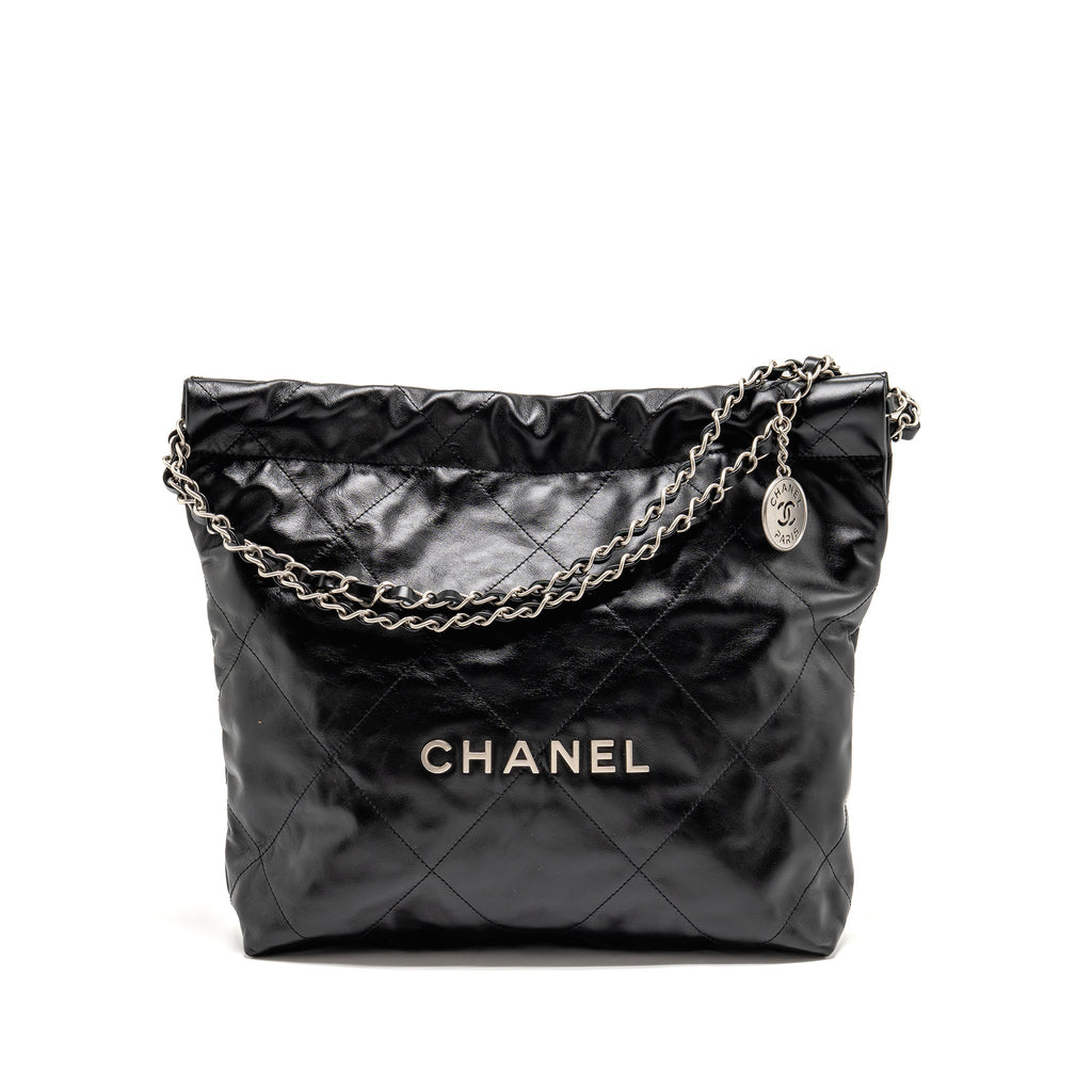 CHANEL SMALL 22 BAG SHINY CALFSKIN BLACK SHW (MICROCHIP)