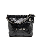 CHANEL SMALL 22 BAG SHINY CALFSKIN BLACK SHW (MICROCHIP)