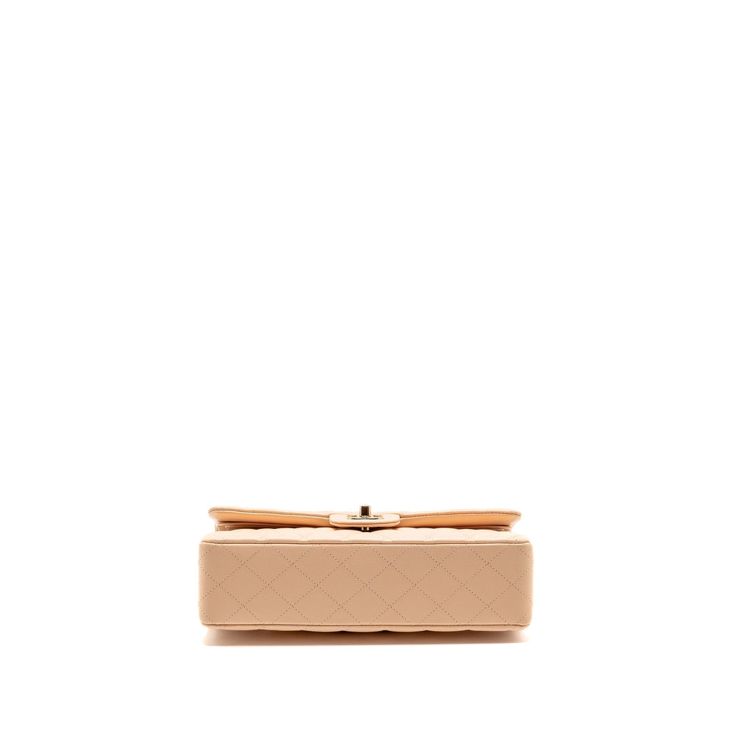 CHANEL MEDIUM CLASSIC DOUBLE FLAP BAG CAVIAR LIGHT BEIGE LGHW (MICROCHIP)