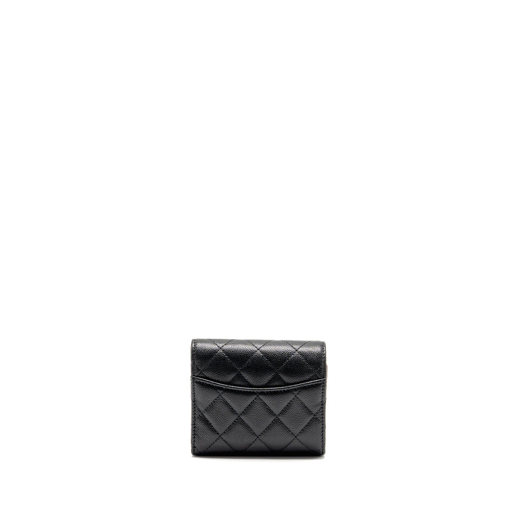 CHANEL COMPACT WALLET CAVIAR BLACK LGHW (MICROCHIP)