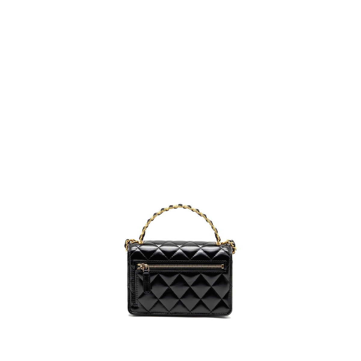 CHANEL TOP HANDLE MINI WALLET ON CHAIN CALFSKIN BLACK GHW(MICROCHIP)