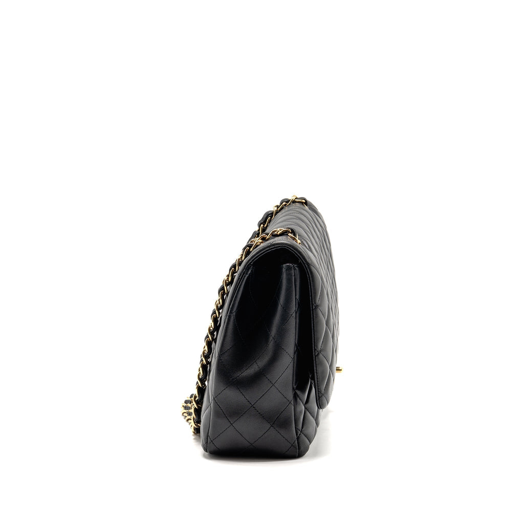 CHANEL MAXI SINGLE FLAP BAG LAMBSKIN BLACK GHW