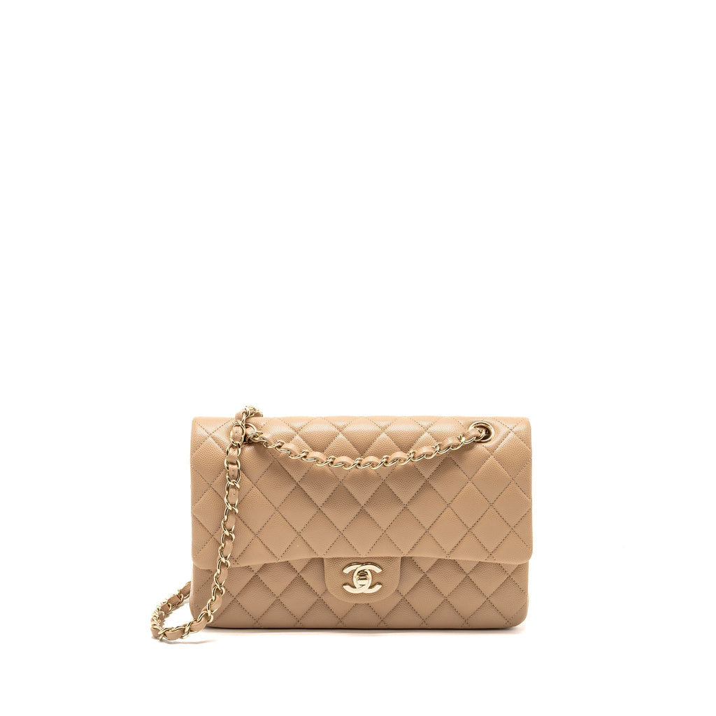 CHANEL MEDIUM CLASSIC DOUBLE FLAP BAG CAVIAR DARK BEIGE LGHW