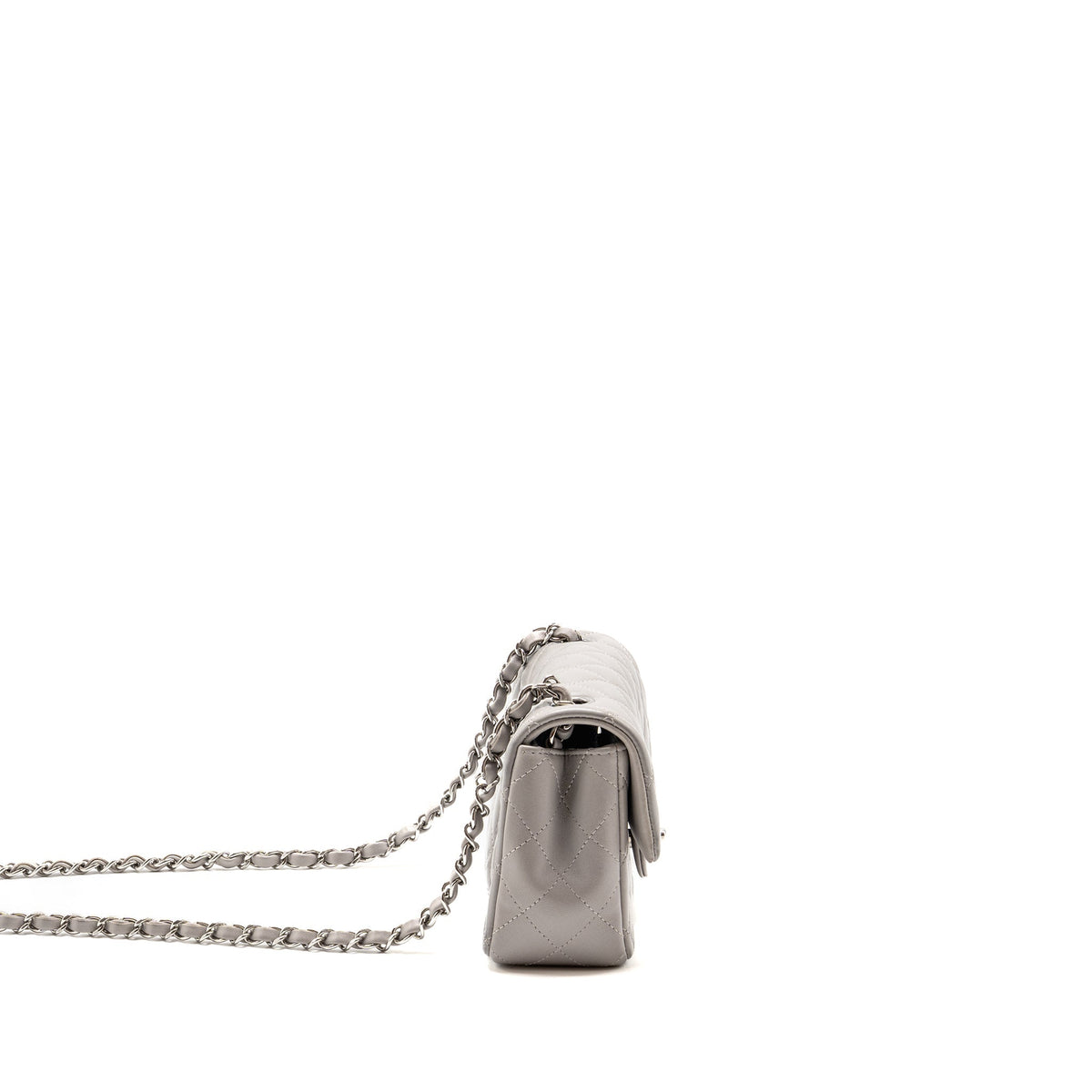 Chanel Mini Rectangular flap bag lambskin grey SHW (microchip)