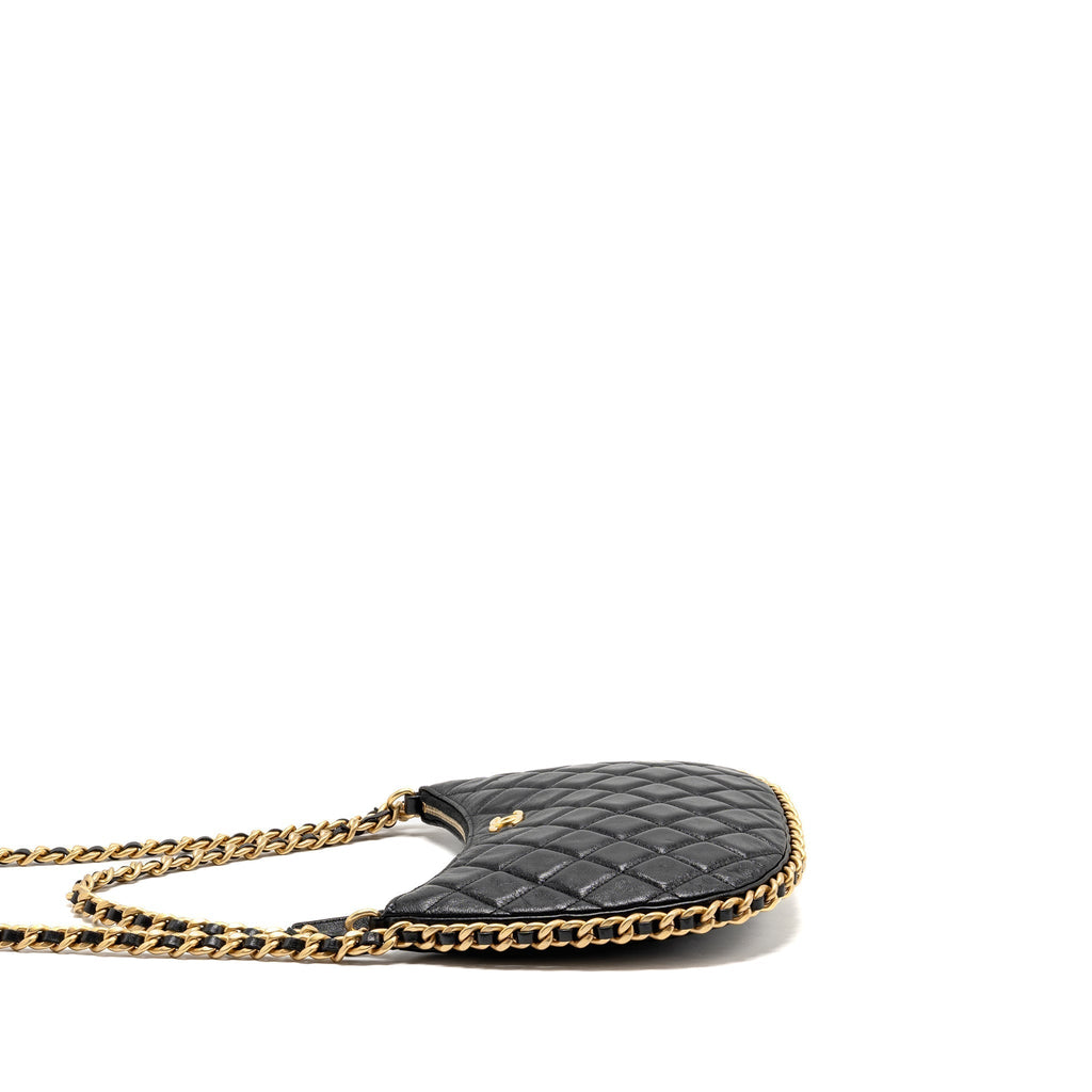 CHANEL LARGE QUILTED HOBO BAG SHINY CRUMPLED LAMBSKIN BLACK GHW (MICROCHIP)