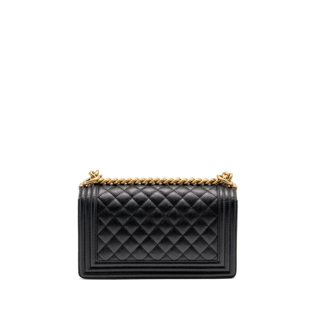 CHANEL MEDIUM BOY BAG CAVIAR BLACK GHW (MICROCHIP)