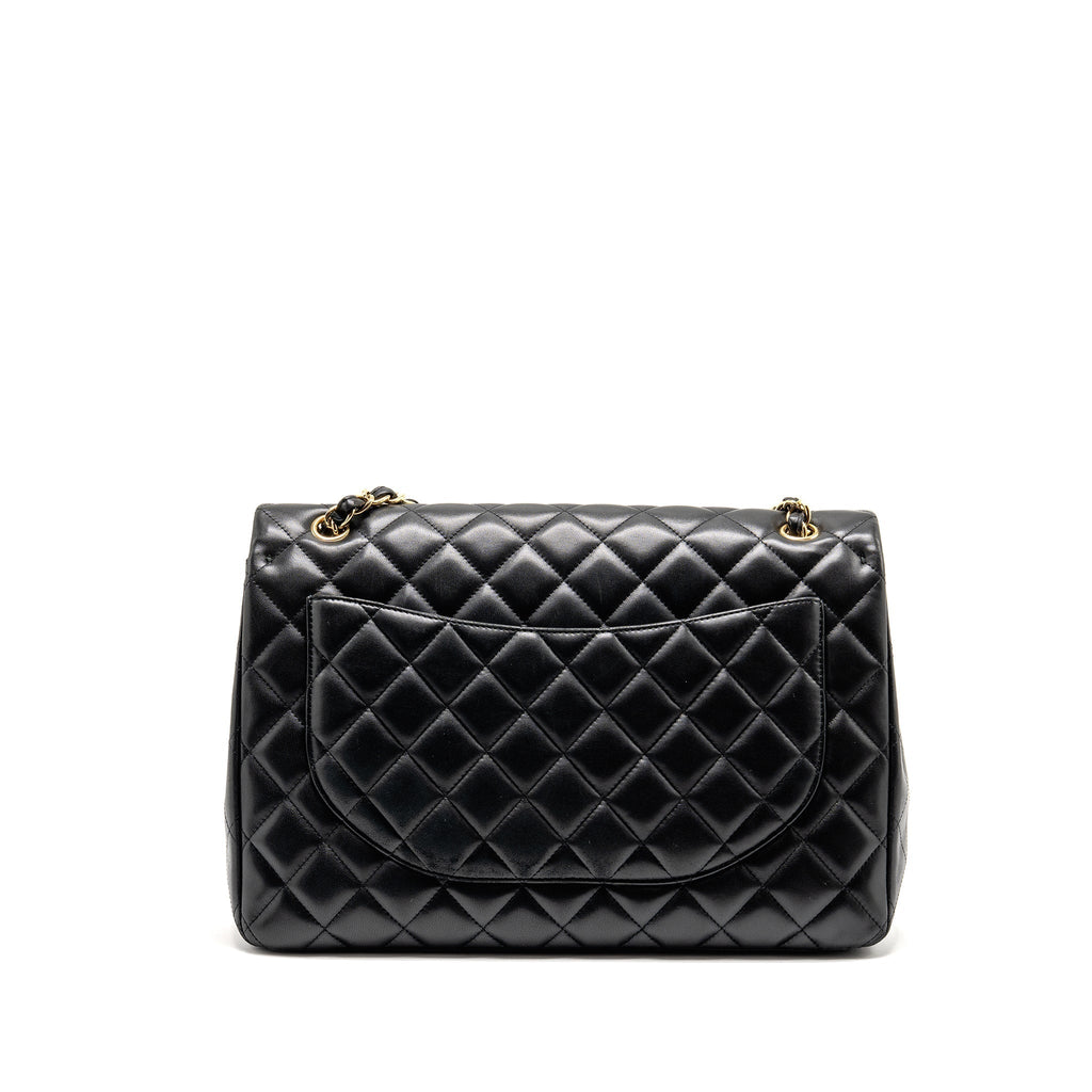 CHANEL MAXI SINGLE FLAP BAG LAMBSKIN BLACK GHW