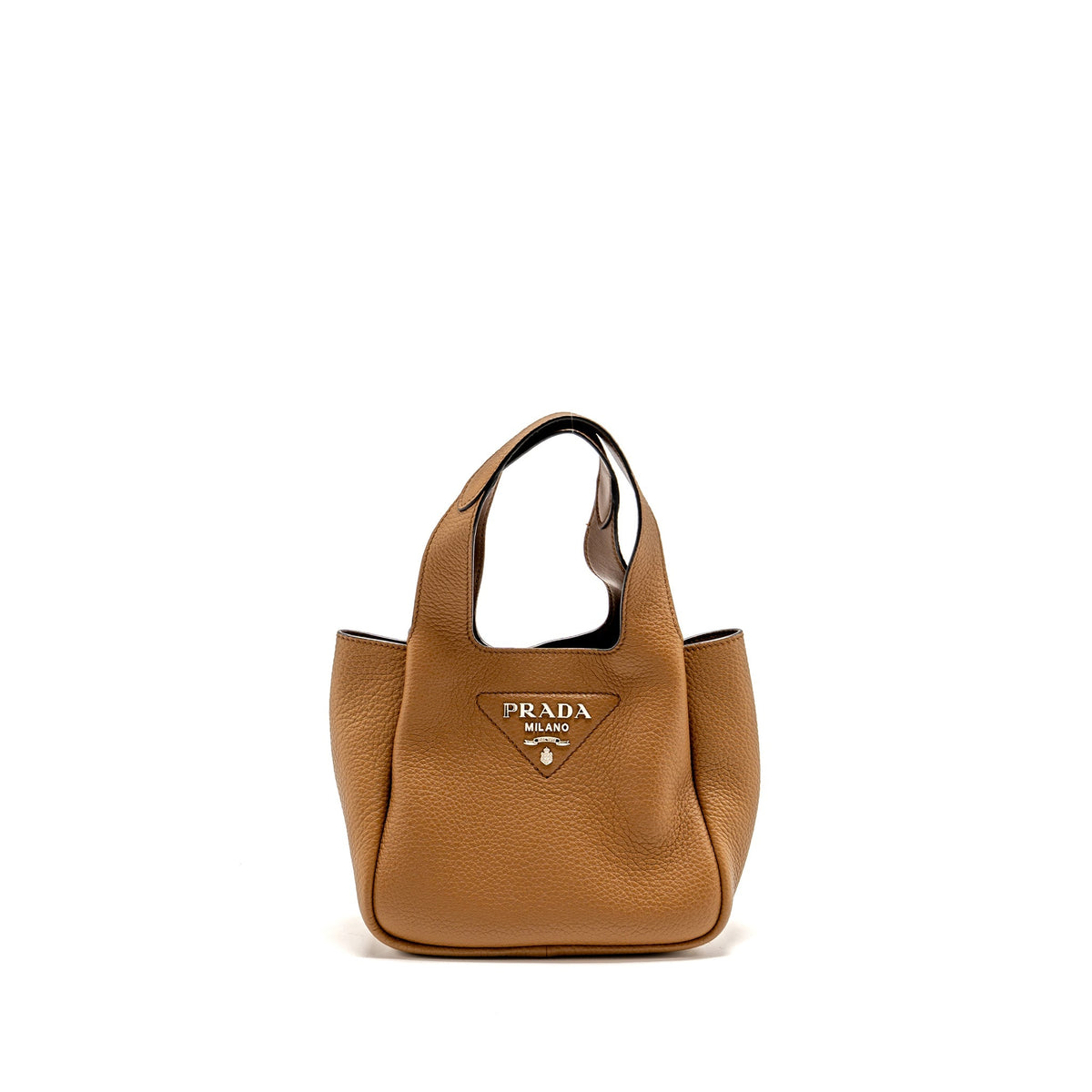Prada Mini Leather Tote Bag Calfskin Caramel SHW