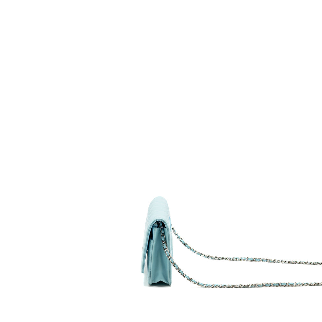 CHANEL CLASSIC WALLET ON CHAIN LAMBSKIN LIGHT BLUE SHW