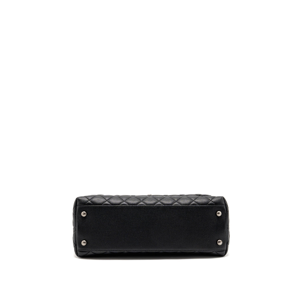 CHANEL MEDIUM COCO HANDLE CAVIAR/LIZARD HANDLE BLACK/BURGUNDY RUTHENIUM HARDWARE