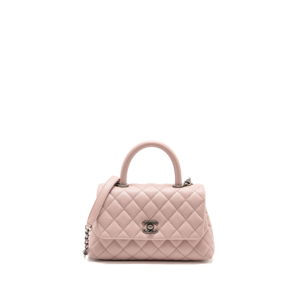 CHANEL SMALL COCO HANDLE CAVIAR PINK RUTHENIUM SHW