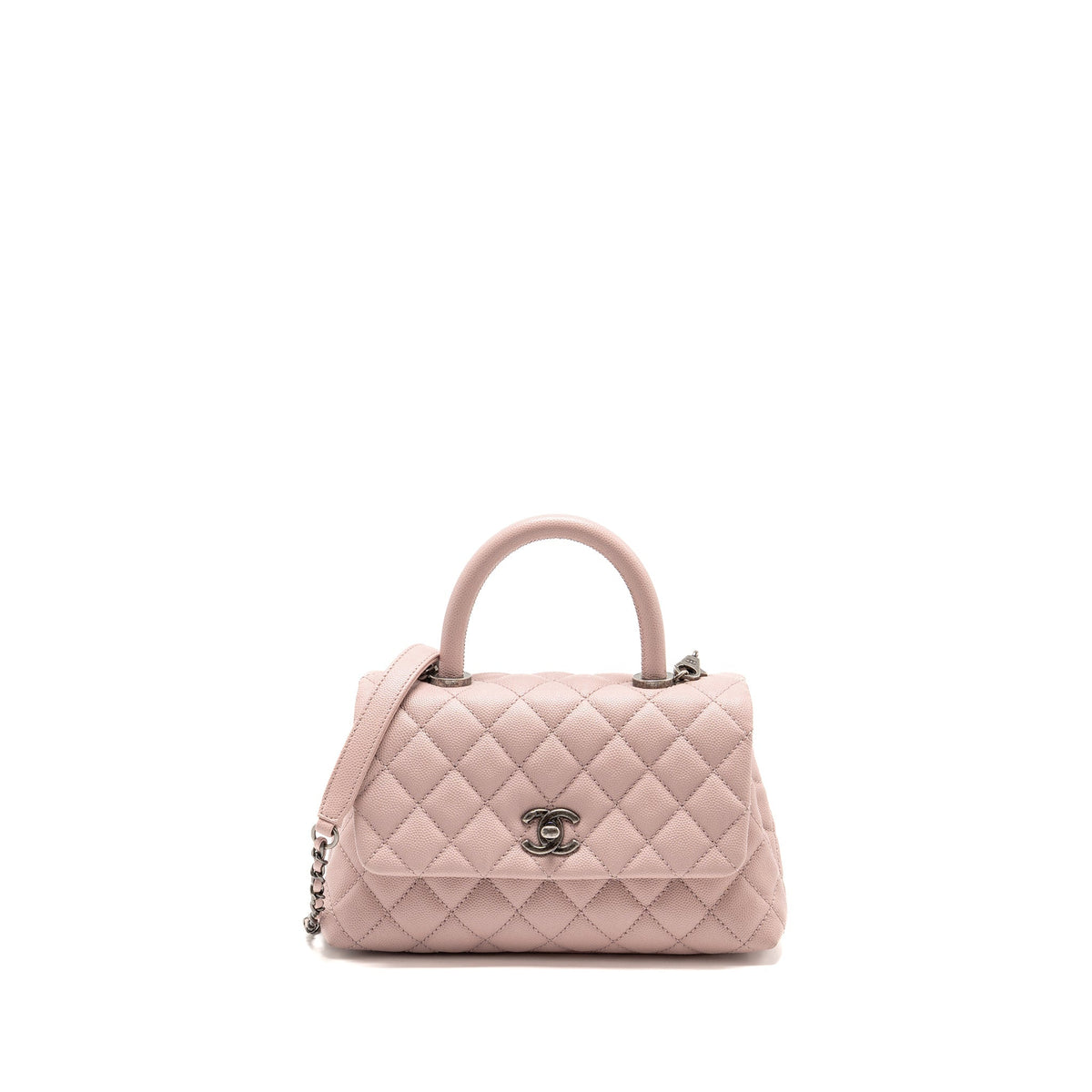 CHANEL SMALL COCO HANDLE CAVIAR PINK RUTHENIUM SHW