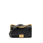 CHANEL MEDIUM BOY BAG CAVIAR BLACK GHW (MICROCHIP)