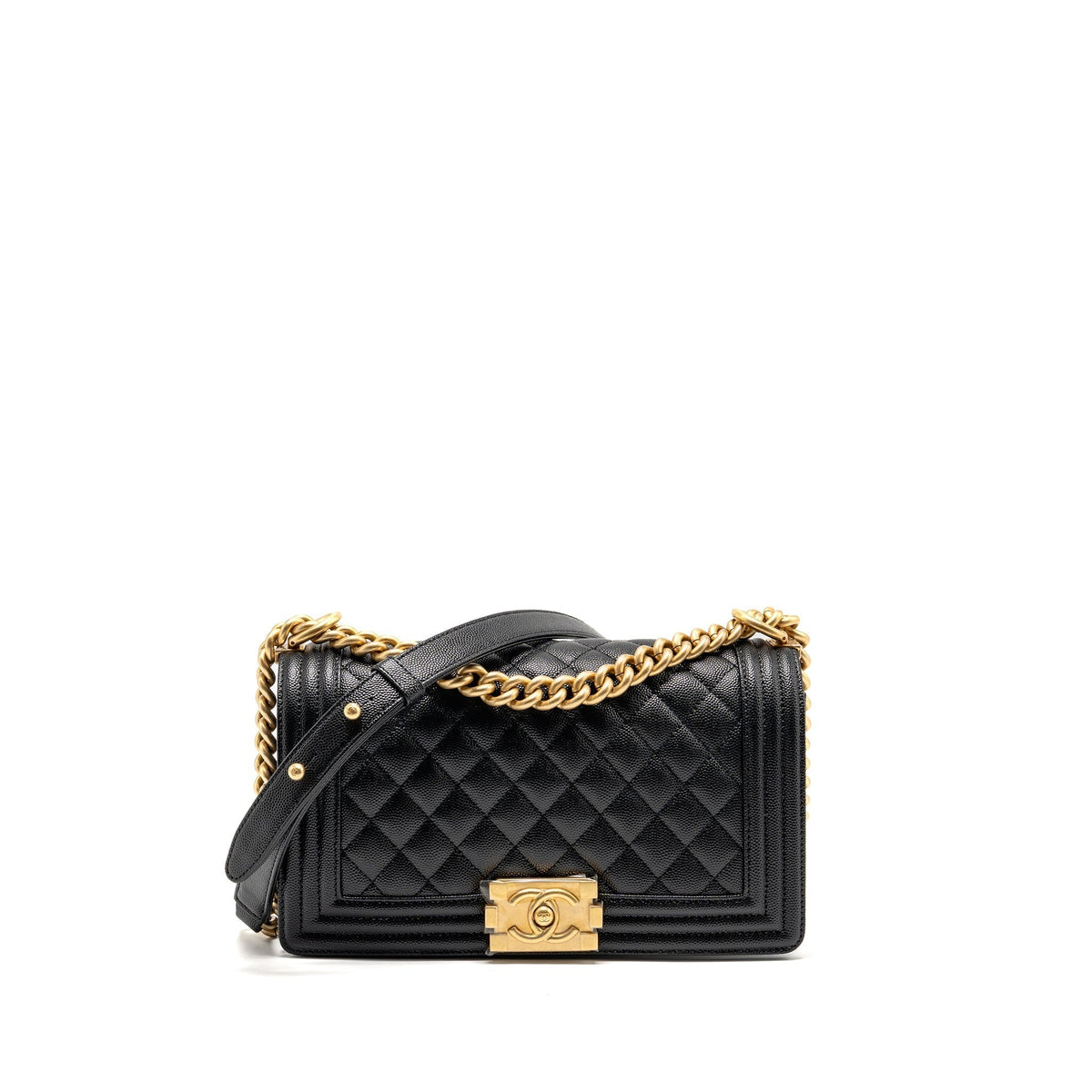 CHANEL MEDIUM BOY BAG CAVIAR BLACK GHW (MICROCHIP)