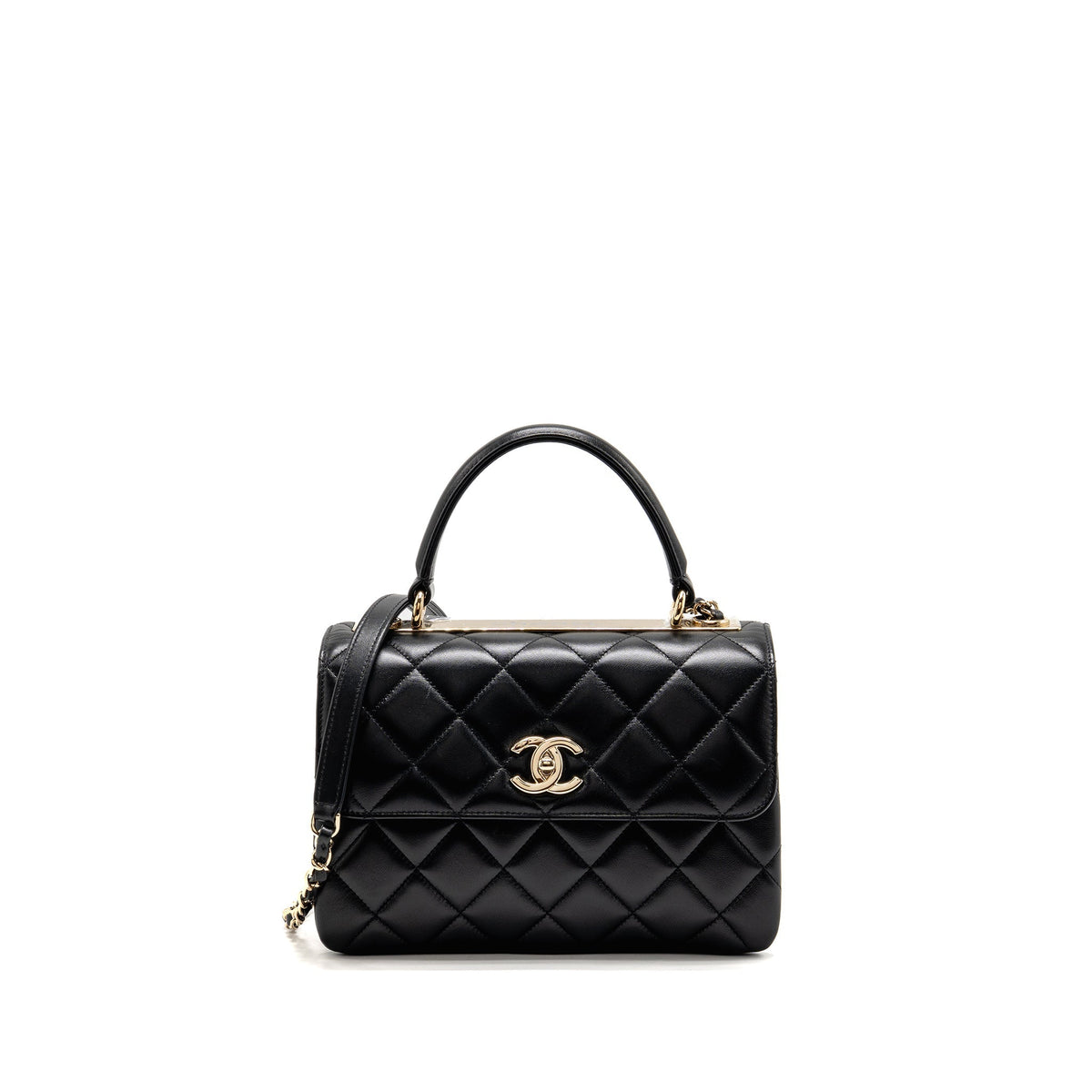 Chanel Top Handle Trendy CC Flap Bag Lambskin Black LGHW (Microchip)