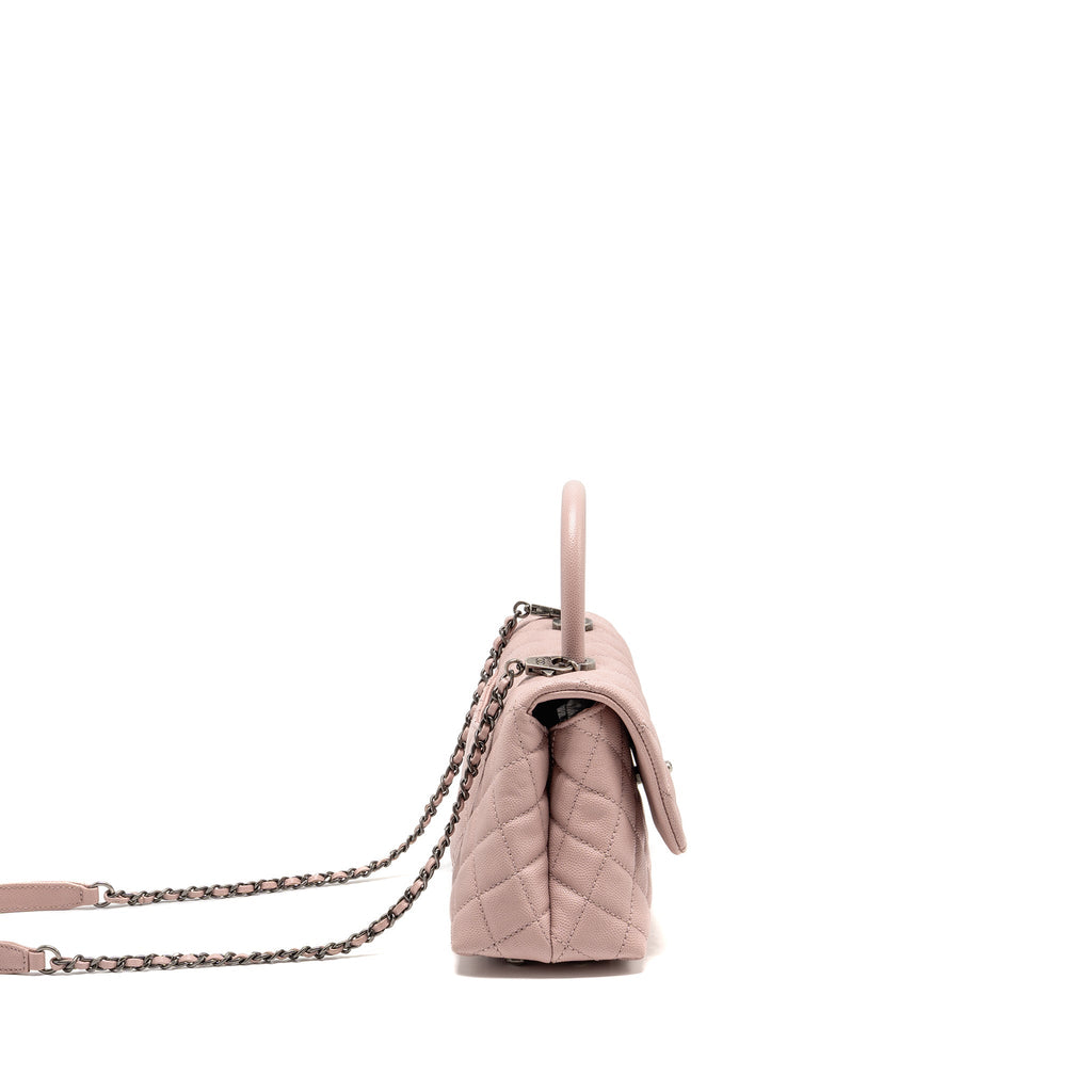 CHANEL SMALL COCO HANDLE CAVIAR PINK RUTHENIUM SHW