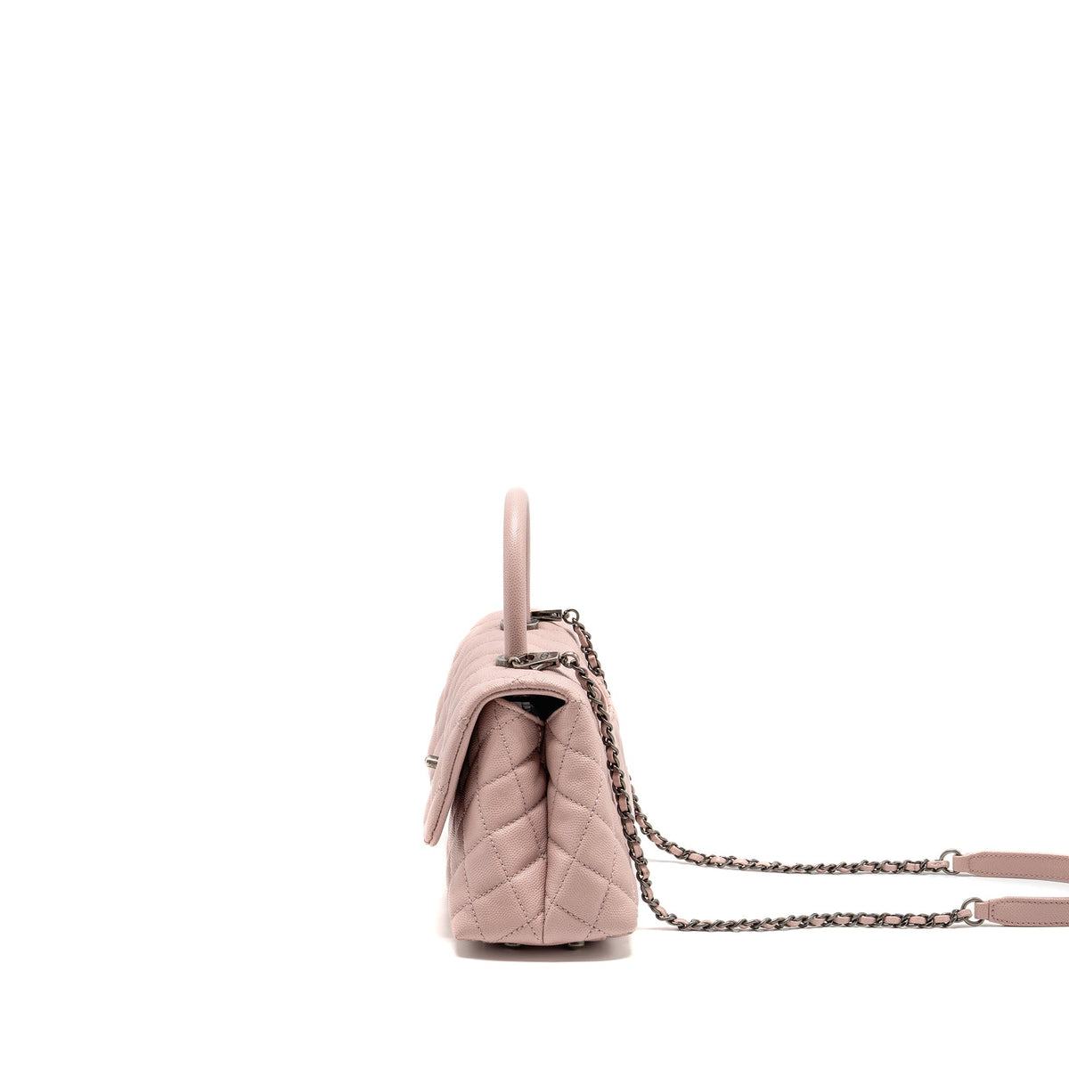 CHANEL SMALL COCO HANDLE CAVIAR PINK RUTHENIUM SHW